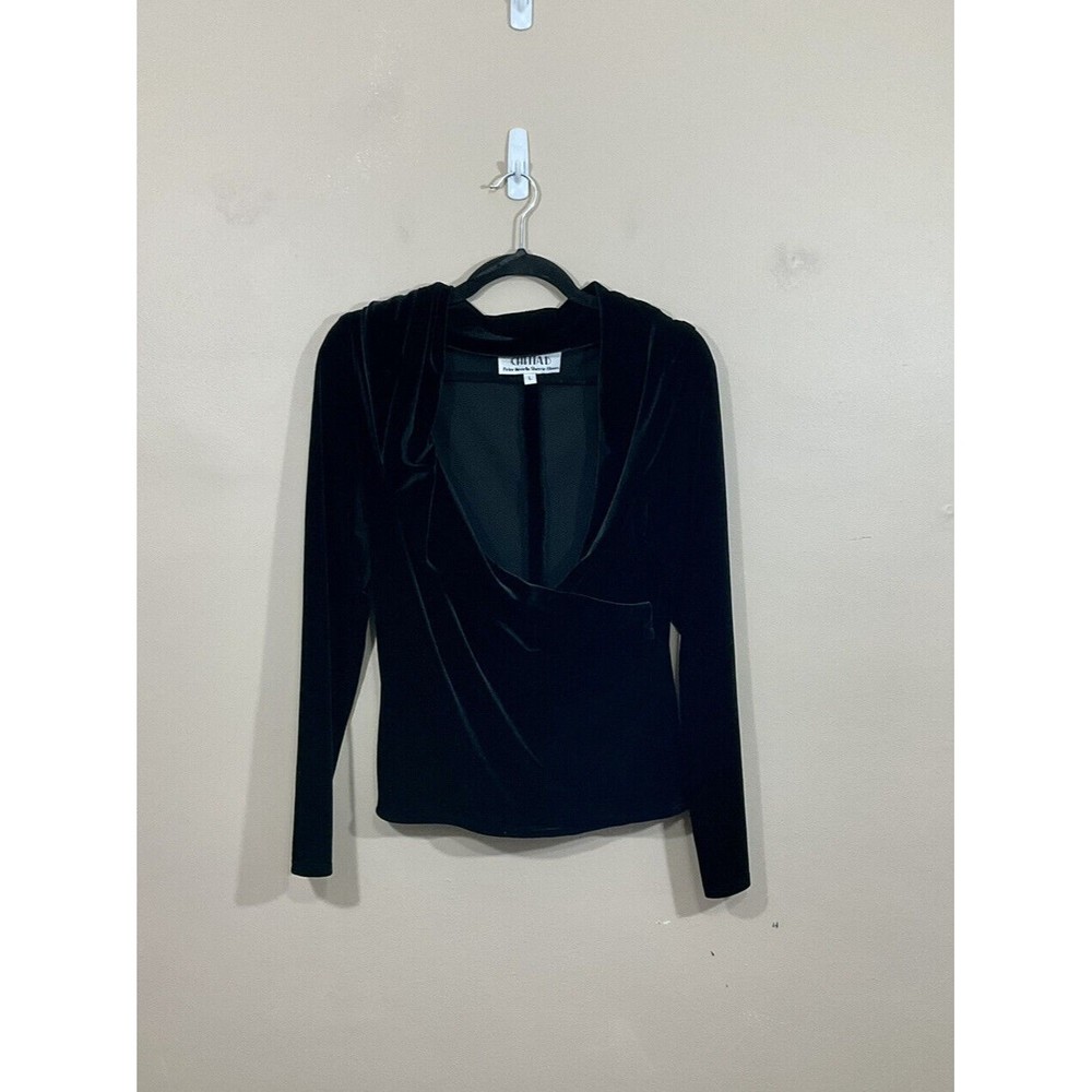 VTG Chetta B Sherrie Bloom Womens Velvet Shirt Size Large Black Goth 90s Grunge